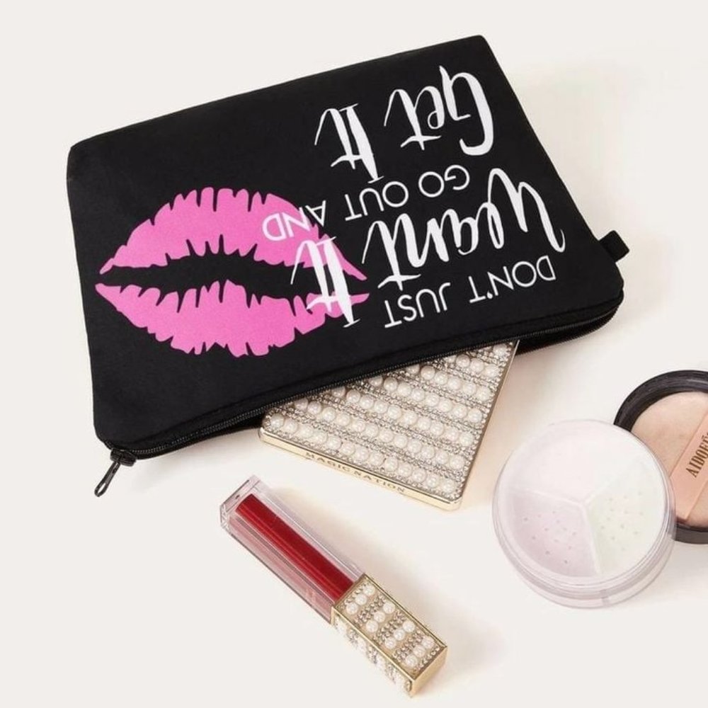 Letter & Mouth Pattern Makeup Bag New